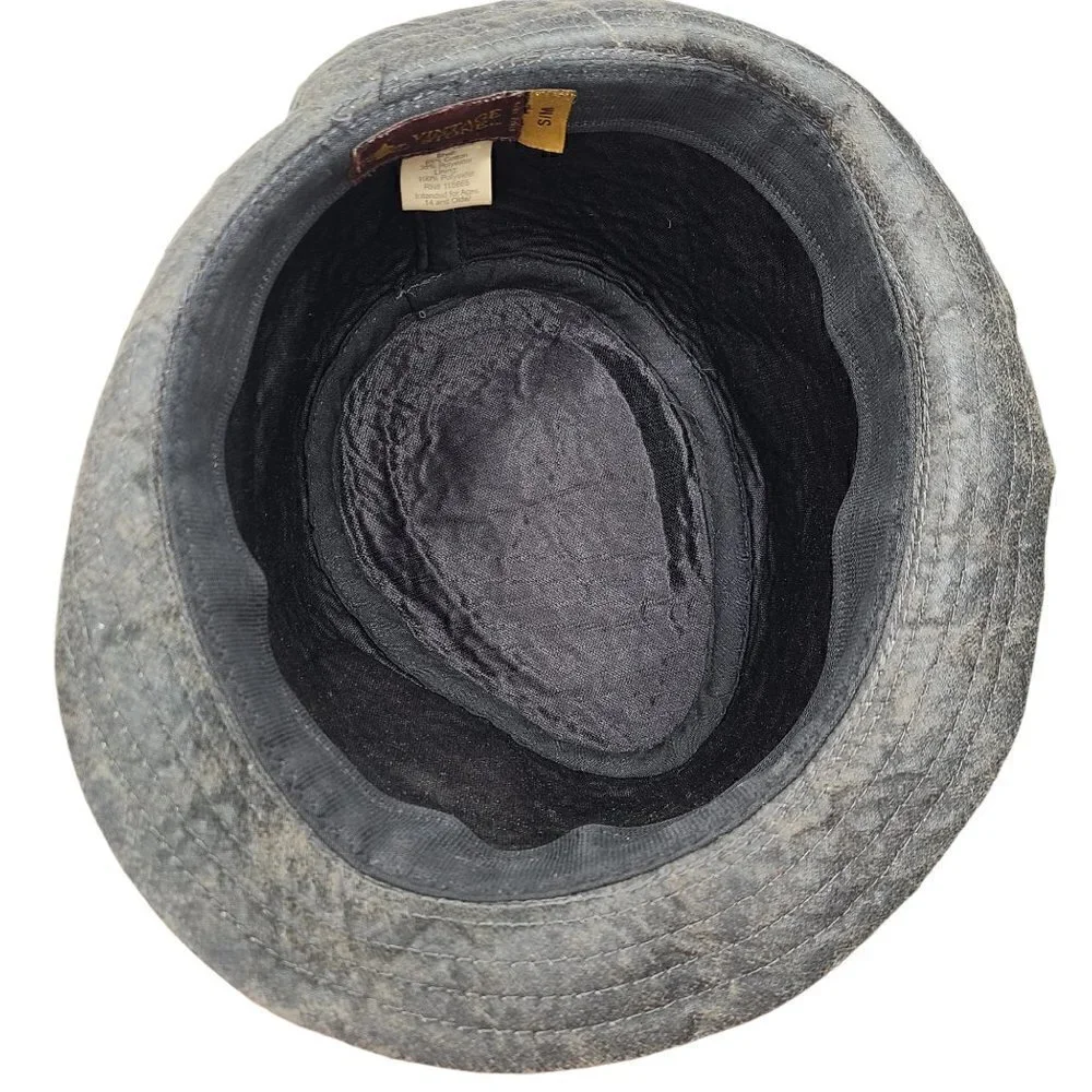 Vintage Stone Charcoal Gray Fedora Bucket Hat
